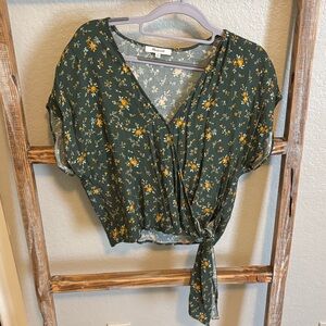 Madewell Floral Green Wrap Top